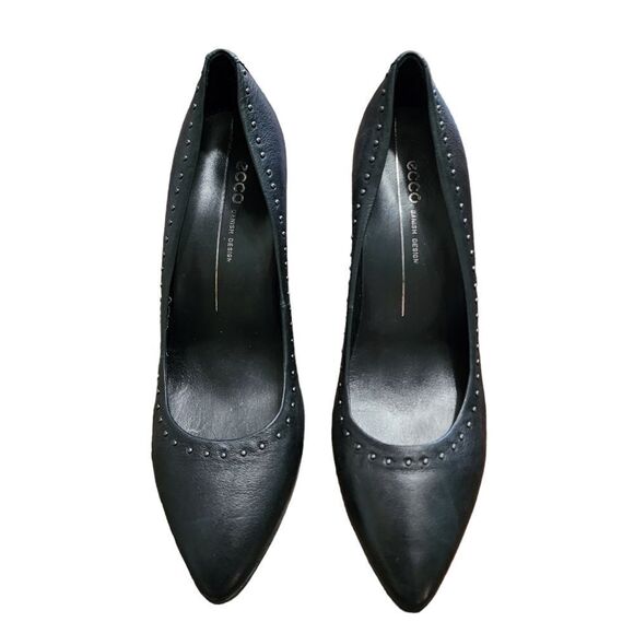 Ecco black leather studded heels Sz 9 (40) - Picture 1 of 7